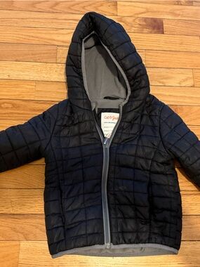 Cat & Jack Black Quilted Puffer Jacket with Gray Trim 3T